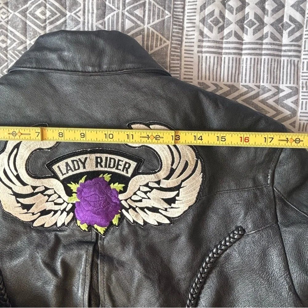 Vintage Leather Jacket Biker Black Braided Motorcycle Women’s Size M Crop Corset